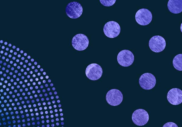 Seed and circle pattern in textured purple shades over dark blue